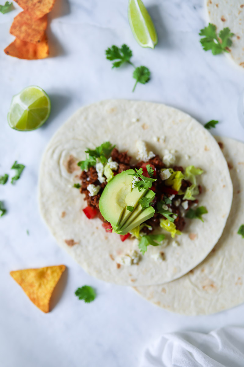Es gibt ein mexikanisches Rezept für Tacos mit würzigem Hackfleisch ...
