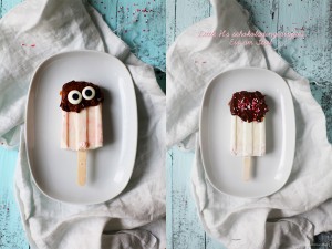 Rezept Erdbeer Eis am Stiel mit Joghurt und Honig mit Sreuseln und Schokolade