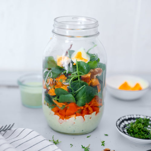 Avocado Spinat Salatdressing Salat im Glas Picknick Miracel Whip salad in a jar zuckerzimtundliebe foodblog suesskartoffel salat
