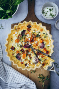 Suesskartoffel Feta Quiche Rezept sweet potato feta tart muerbeteig herzhafte tarte einfaches vegetarisches Mittagessen Bosch Cookit Test Zuckerzimtundliebe Foodstyling food photography feedfeed food52