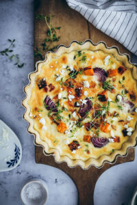 Suesskartoffel Feta Quiche Rezept sweet potato feta tart muerbeteig herzhafte tarte einfaches vegetarisches Mittagessen Bosch Cookit Test Zuckerzimtundliebe Foodstyling food photography feedfeed food52