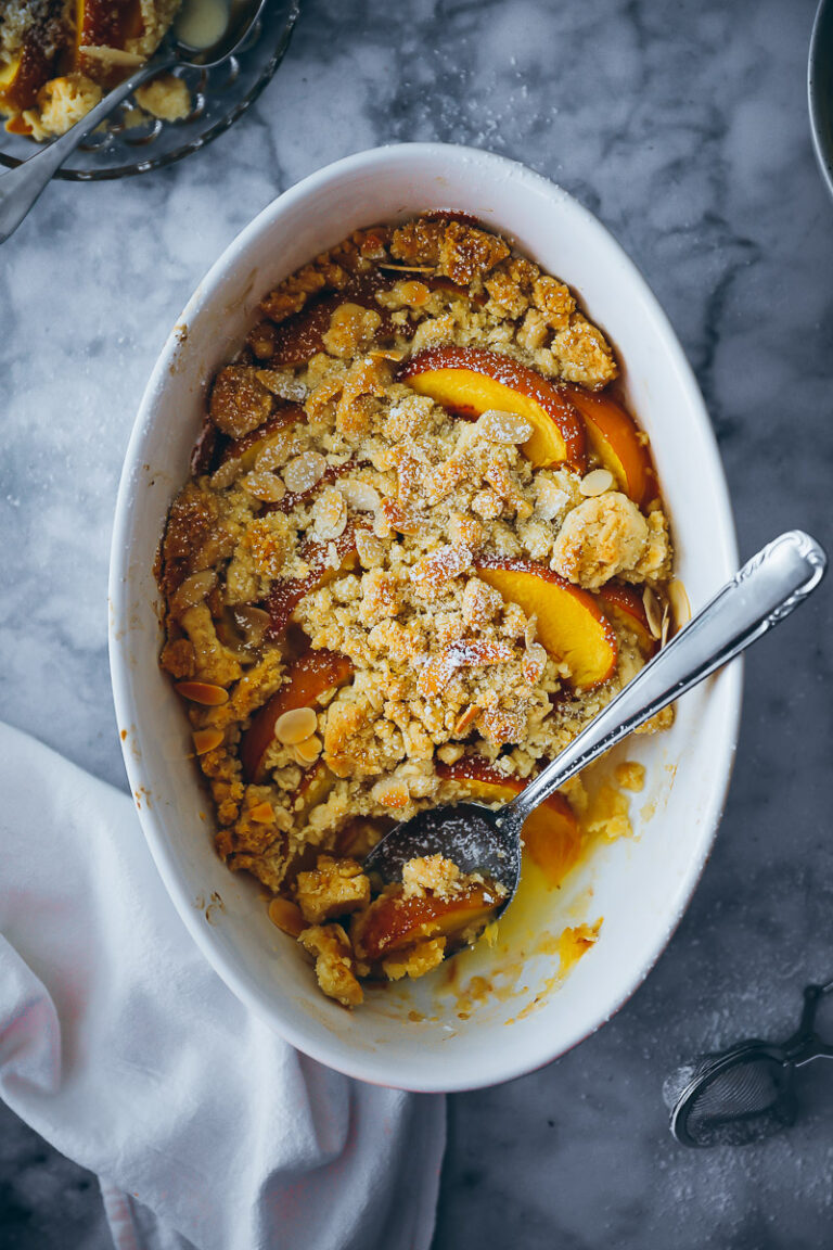 Pfirsich Crumble Rezept mit Mandeln – peach crumble recipe